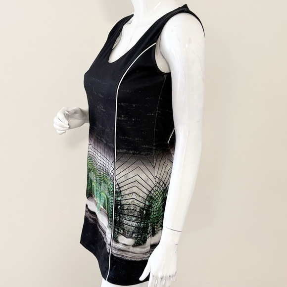 Vintage Y2K Save the Queen Euro Black & Green Sleeveless Garden Print Mini Dress - Picture 5 of 8